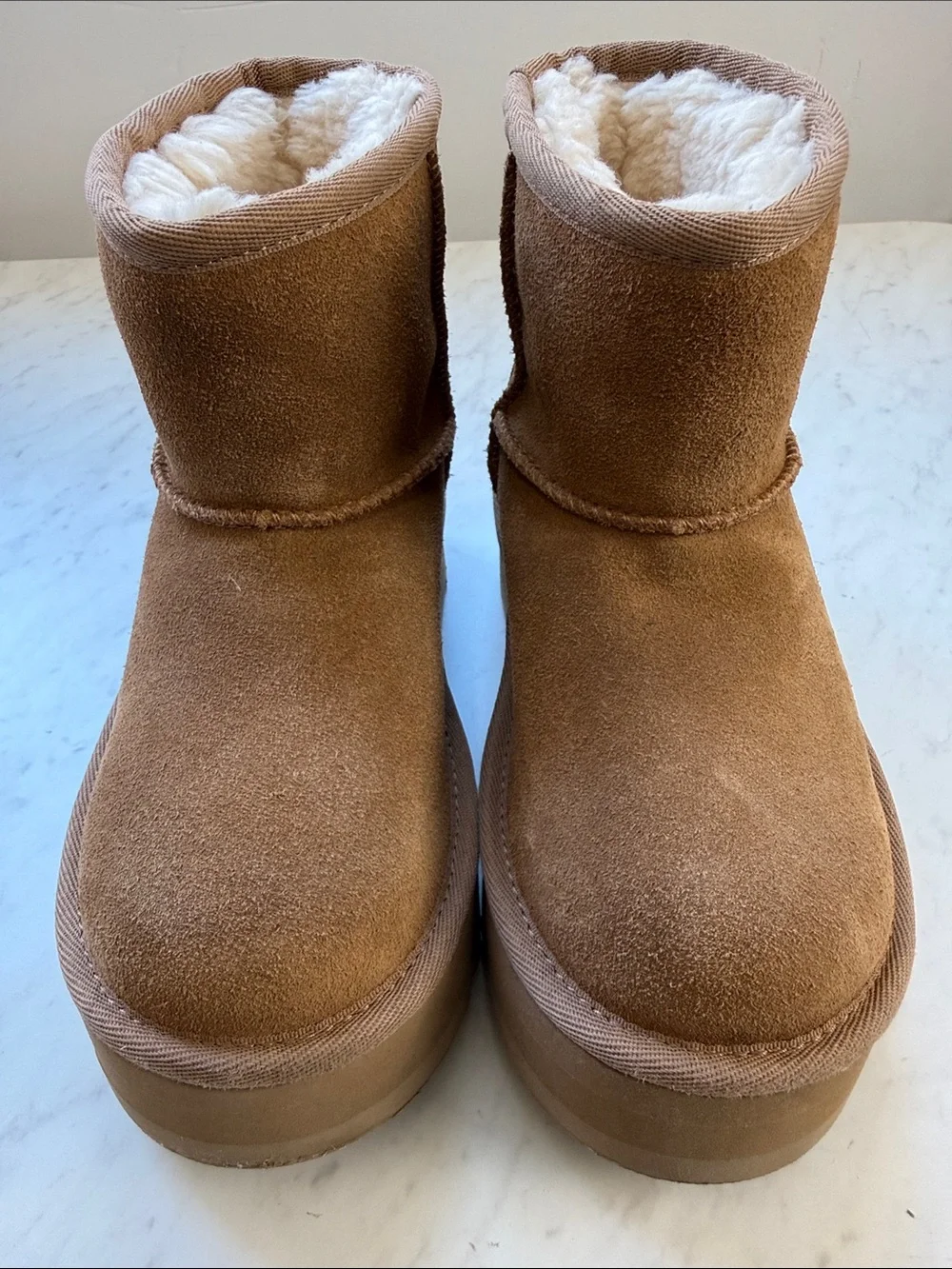 UGG Kids Chestnut Brown Suede Platform Boots - Size 13